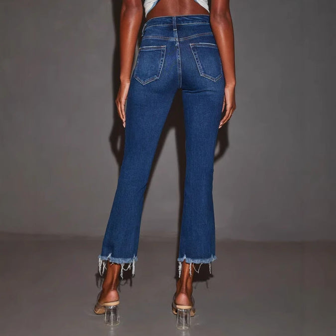 Damen Bootcut Jeans mit fransigem Saum Drune