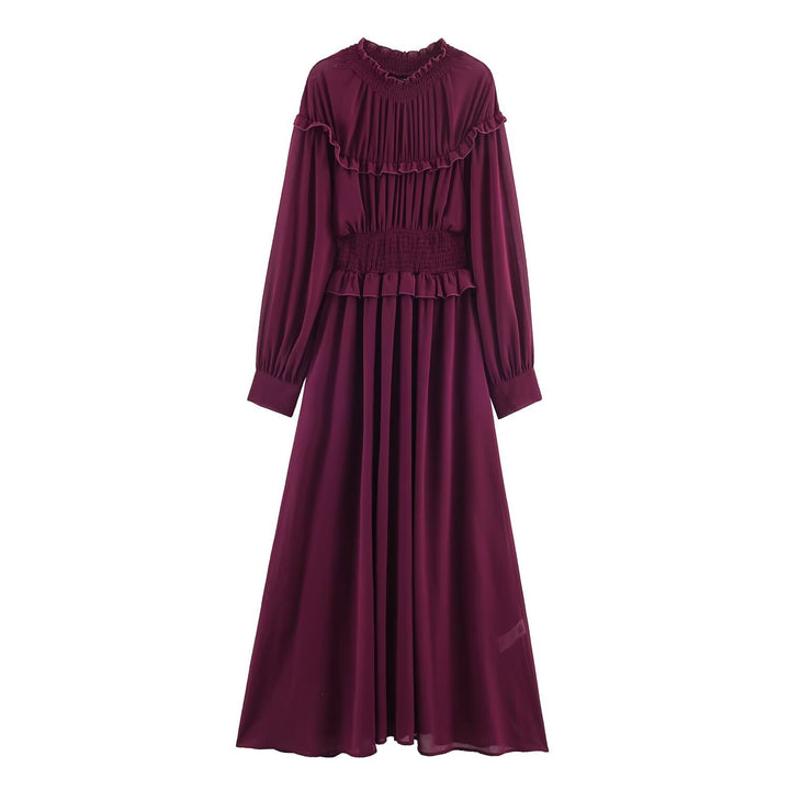 Damen Maxikleid mit voluminösen Rüschendetails und schmalem Gürtel Drune