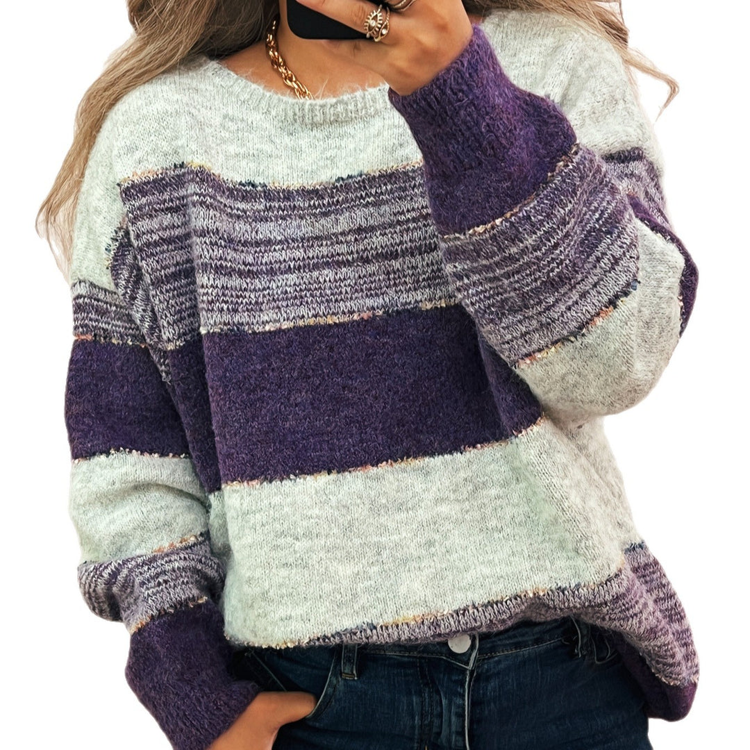 Damen gemütlicher Oversized-Pullover mit modischem Streifenmuster und lässigem Schnitt Drune