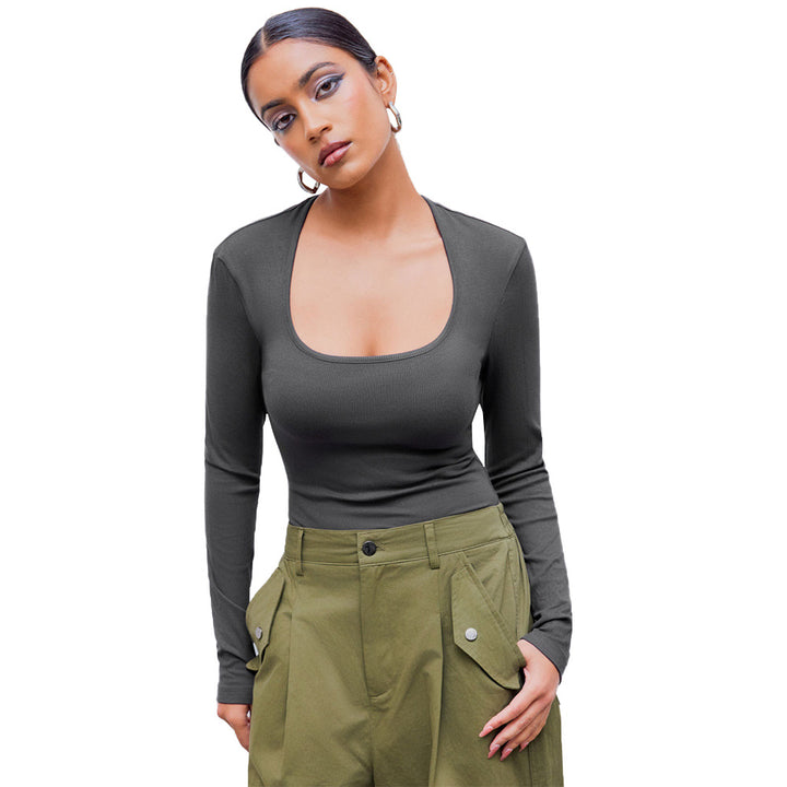 Damen Langarmshirt mit tiefem Rundhalsausschnitt und modischer Rippstruktur Drune