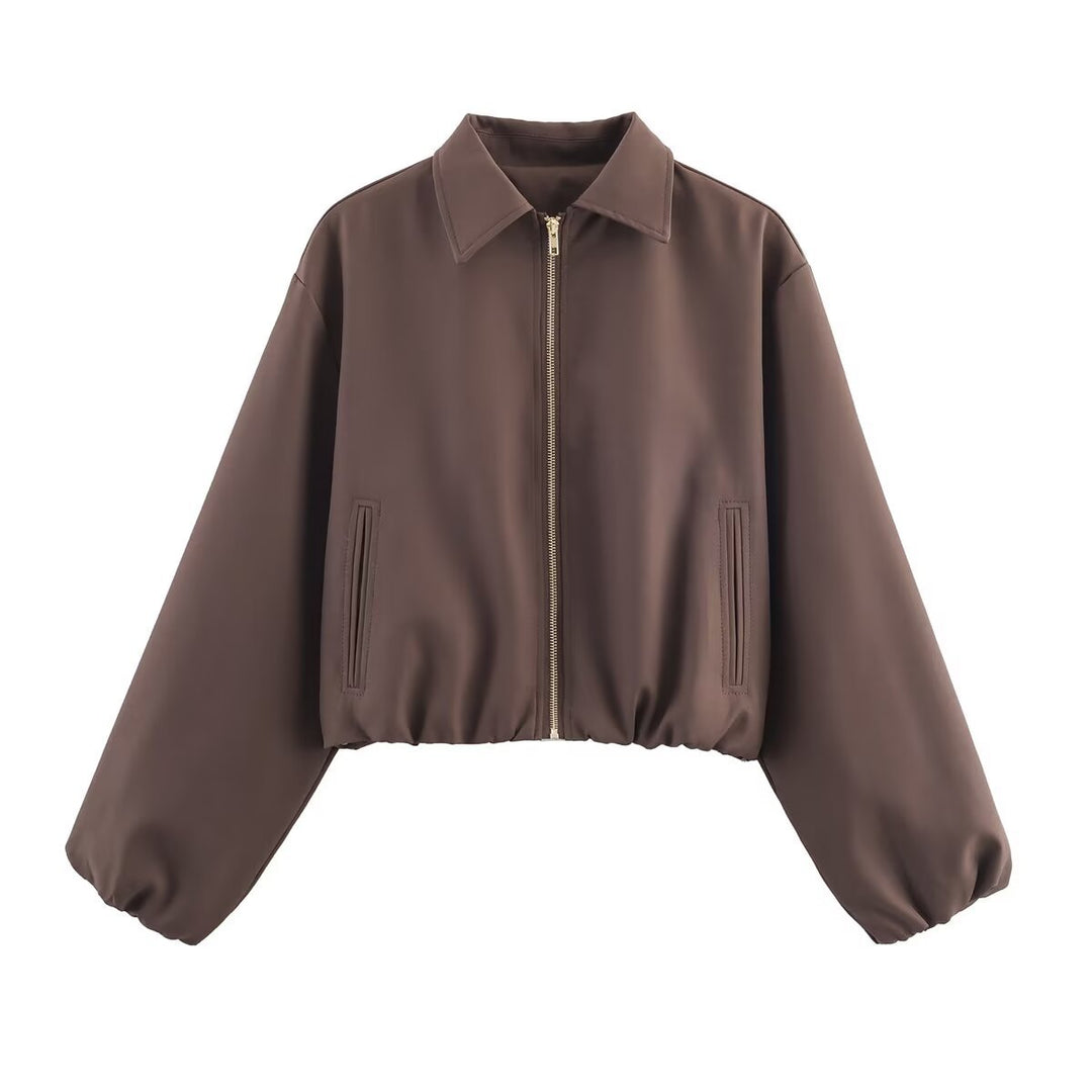 Damen modische cropped Jacke mit dekorativem Reißverschluss und elastischem Saum Drune