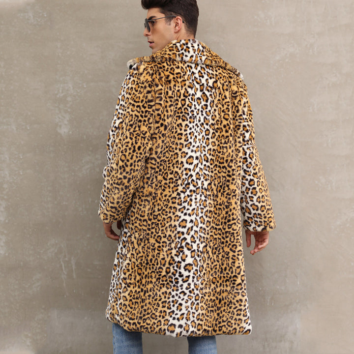 Herren Eleganter Kunstpelzmantel im Leopardenlook Drune