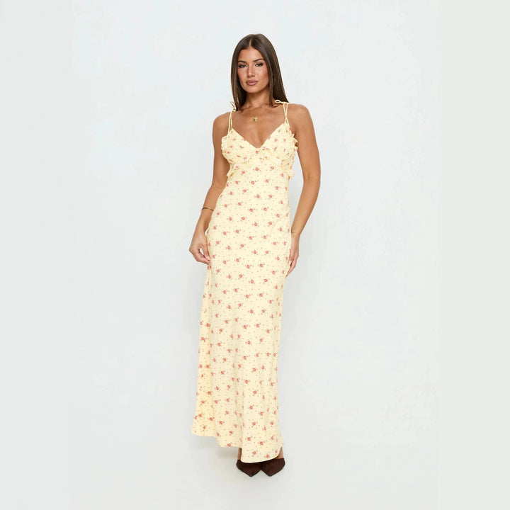 Damen Maxi-Kleid mit verspieltem Blumenmuster und verstellbaren Spaghetti-Trägern Drune