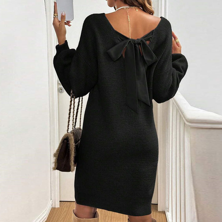 Damen Strickkleid mit raffiniertem Rückenausschnitt und Schleifendetail Drune