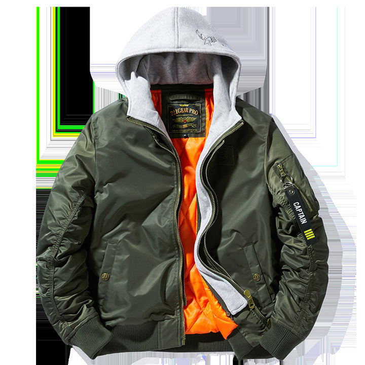 Herren Bomberjacke mit abnehmbarer Kapuze und praktischen Taschen Drune