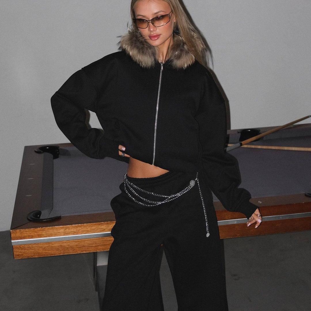 Damen lässiger Oversized Hoodie mit Reißverschluss und seitlichen Taschen Drune