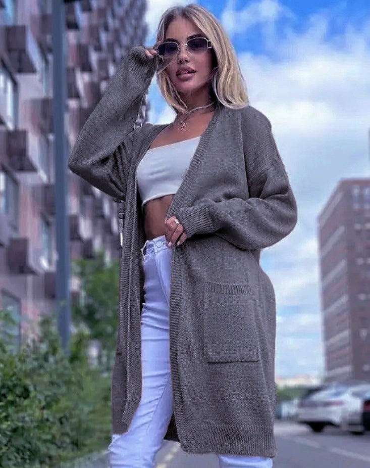 Drune | Strickjacke Lockere Passform Offene Front Taschen Langes Modell