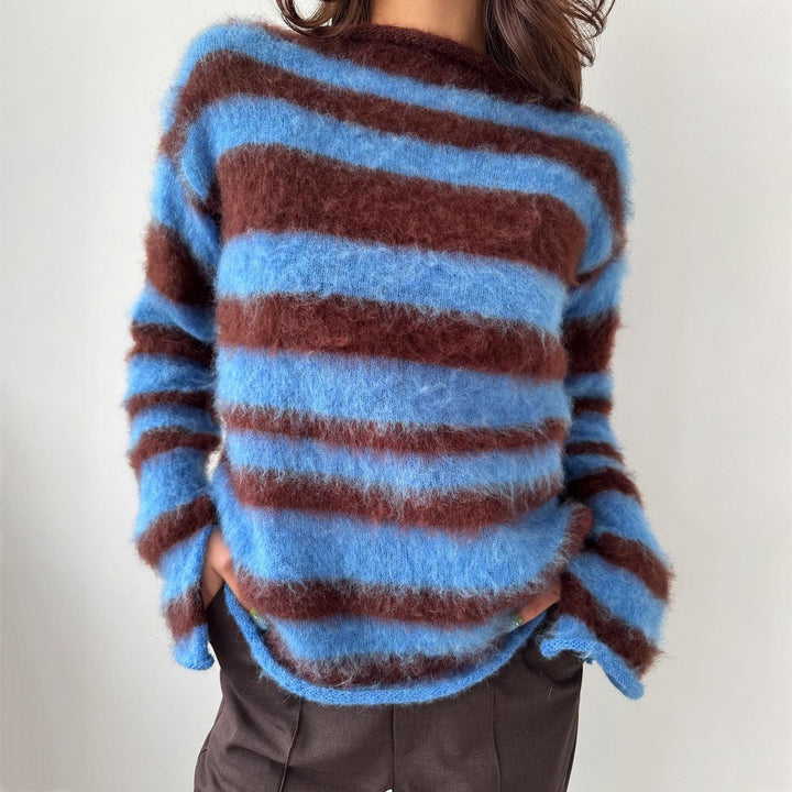 Damen Mohair-Strickpullover mit modischem Streifenmuster Drune