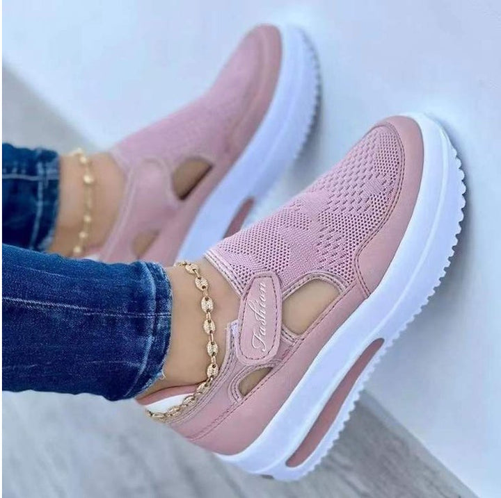 Damen nan atmungsaktive Strick-Sneaker mit Klettverschluss und luftgepolsterter Plateausohle Drune
