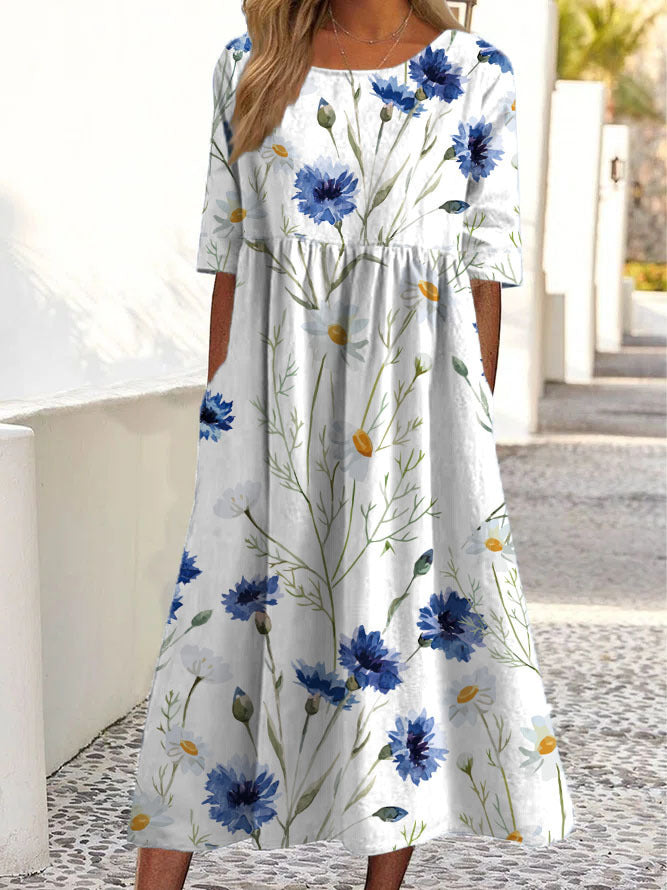 Drune | Kurzärmeliges Sommerkleid mit Blätterdruck