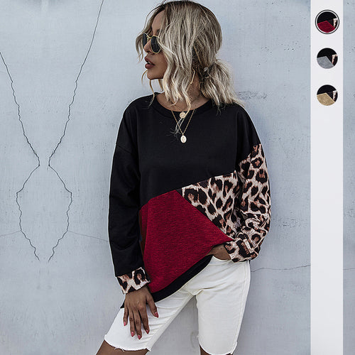 Damen lässiger Sweatshirt mit animalischen Mustern und kreativen Farbblöcken Drune
