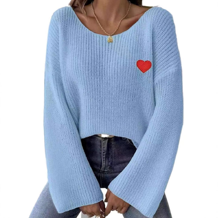 Damen Lockere Strickpullover mit Herzapplikation Drune