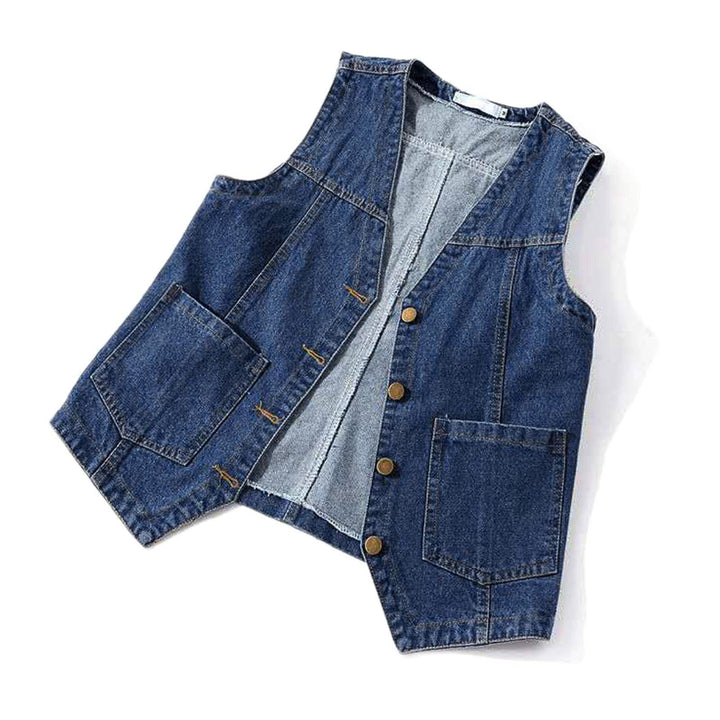 Damen lässige Denim-Weste mit Knopfdetails und aufgesetzten Taschen Drune