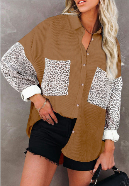 Damen Trendige Kordjacke mit Leo-Details Drune