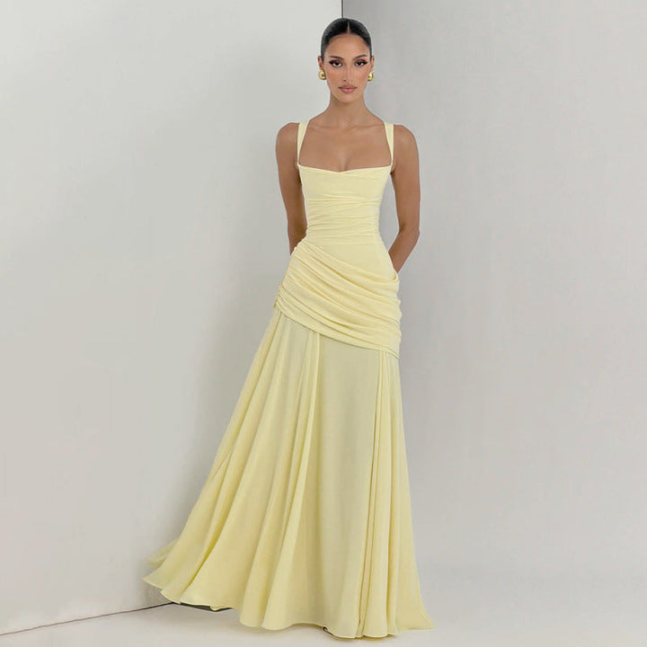 Damen Elegantes Maxikleid mit raffiniertem Raffung und schmalen Spaghetti-Trägern Drune