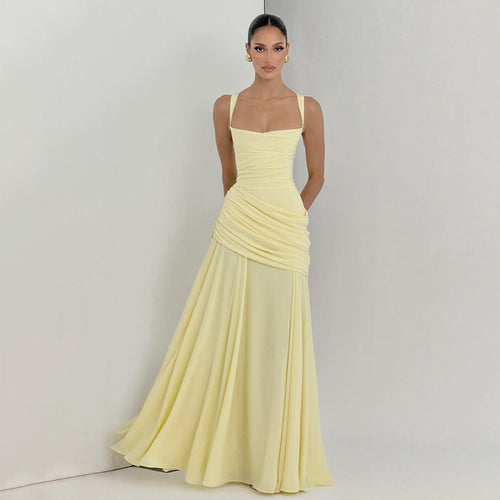 Damen Elegantes Maxikleid mit raffiniertem Raffung und schmalen Spaghetti-Trägern Drune