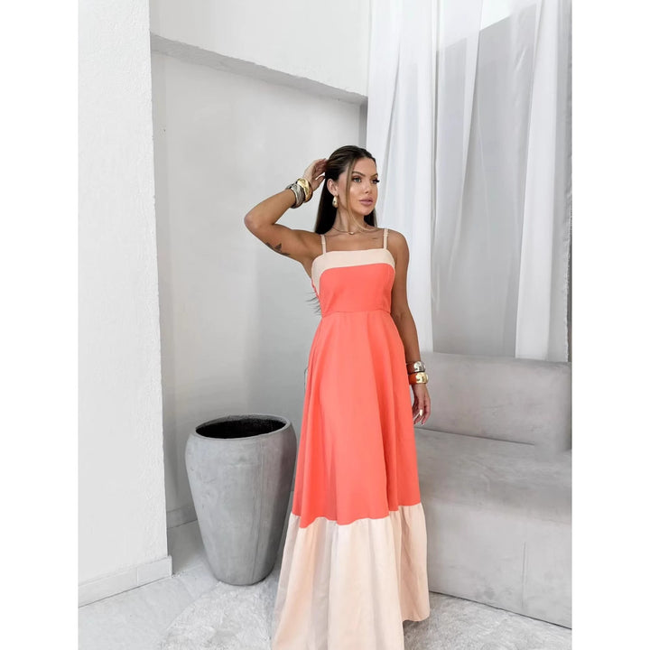 Damen Maxikleid aus hochwertiger Baumwolle mit kontrastierendem Saum Drune