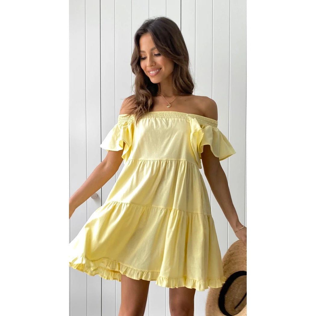 Damen Off-Shoulder Freizeitkleid mit Volant-Details Drune