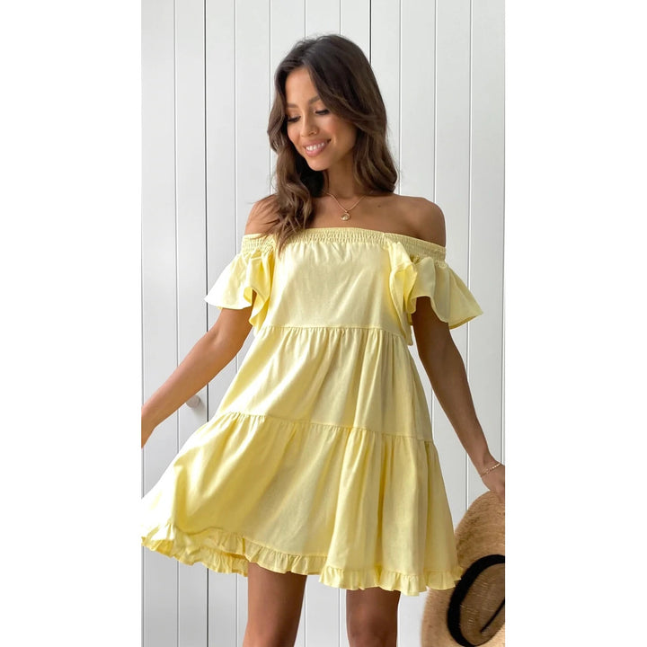 Damen Off-Shoulder Freizeitkleid mit Volant-Details Drune