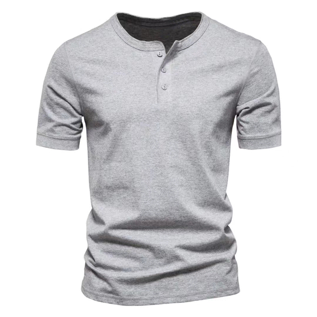 Herren nan tailliertes Kurzarm-Henleyshirt aus Baumwollmix mit Knopfleiste Drune