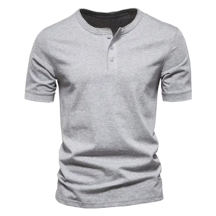 Herren nan tailliertes Kurzarm-Henleyshirt aus Baumwollmix mit Knopfleiste Drune