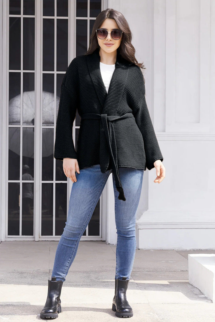 Damen Strickjacke mit Bindegürtel und lässigem Schnitt Drune