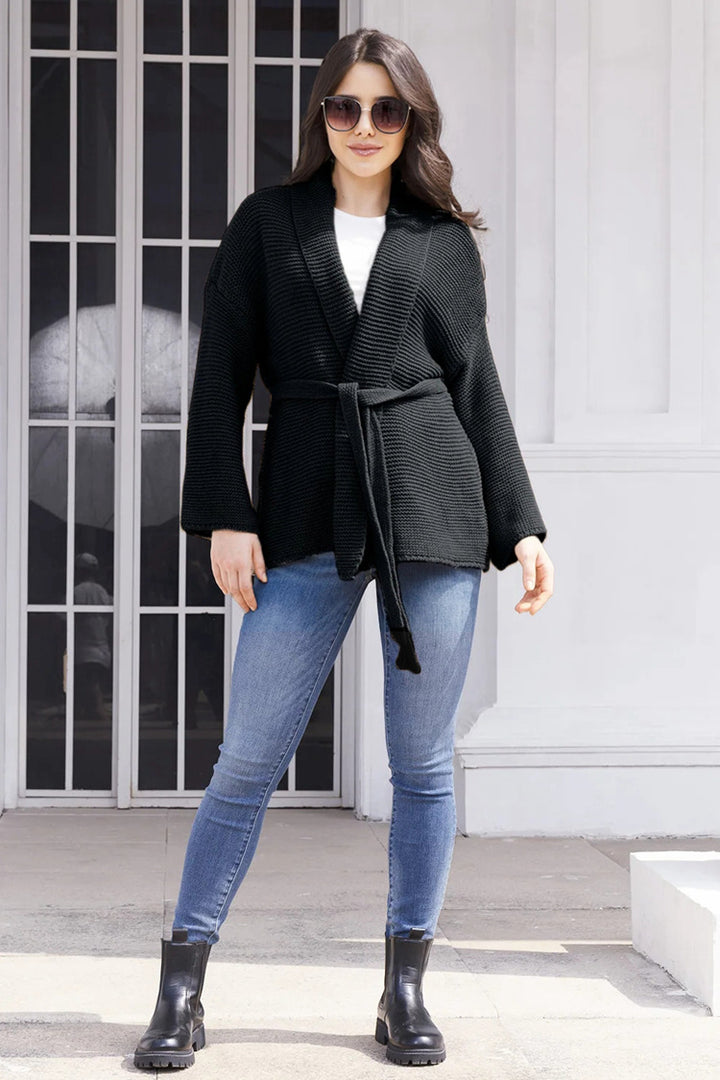 Damen Strickjacke mit Bindegürtel und lässigem Schnitt Drune