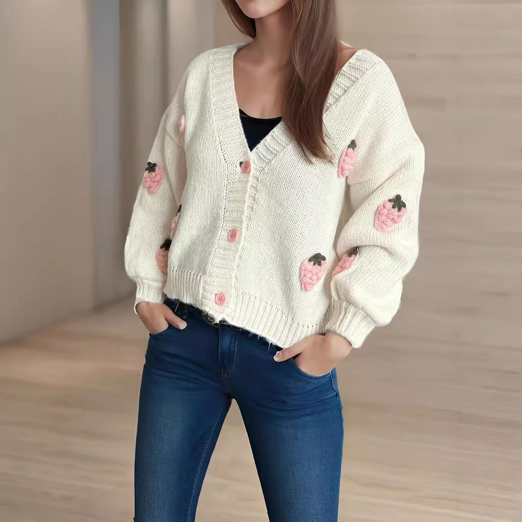 Damen Strickjacke mit verspielten Obstapplikationen Drune