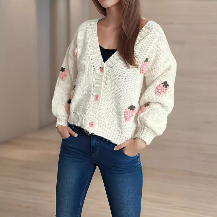 Damen Strickjacke mit verspielten Obstapplikationen Drune