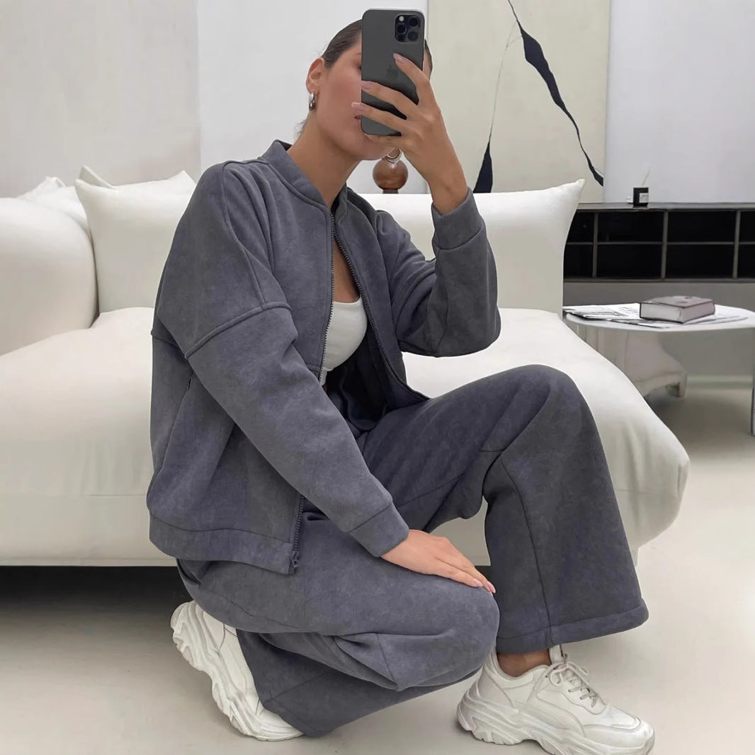 Damen Sportliches Fleece-Set mit durchgehendem Reißverschluss Drune