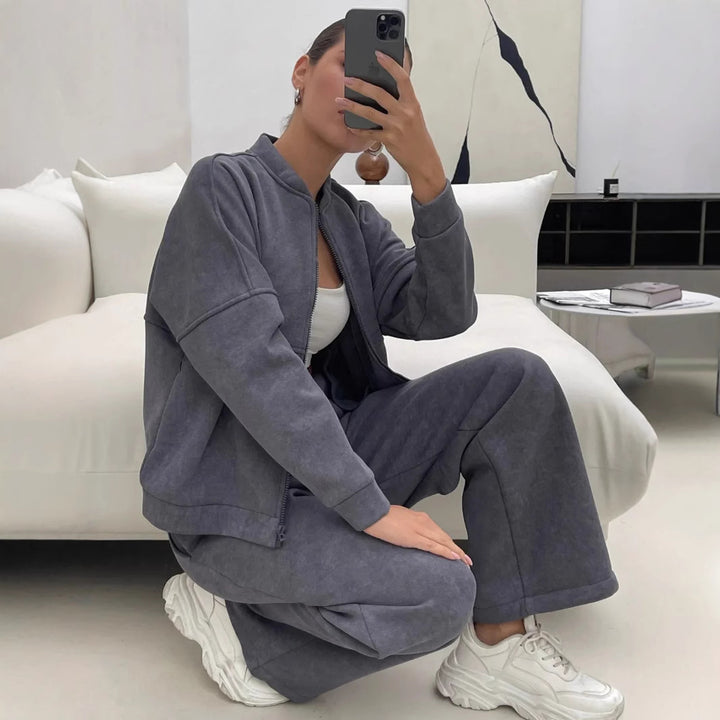 Damen Sportliches Fleece-Set mit durchgehendem Reißverschluss Drune