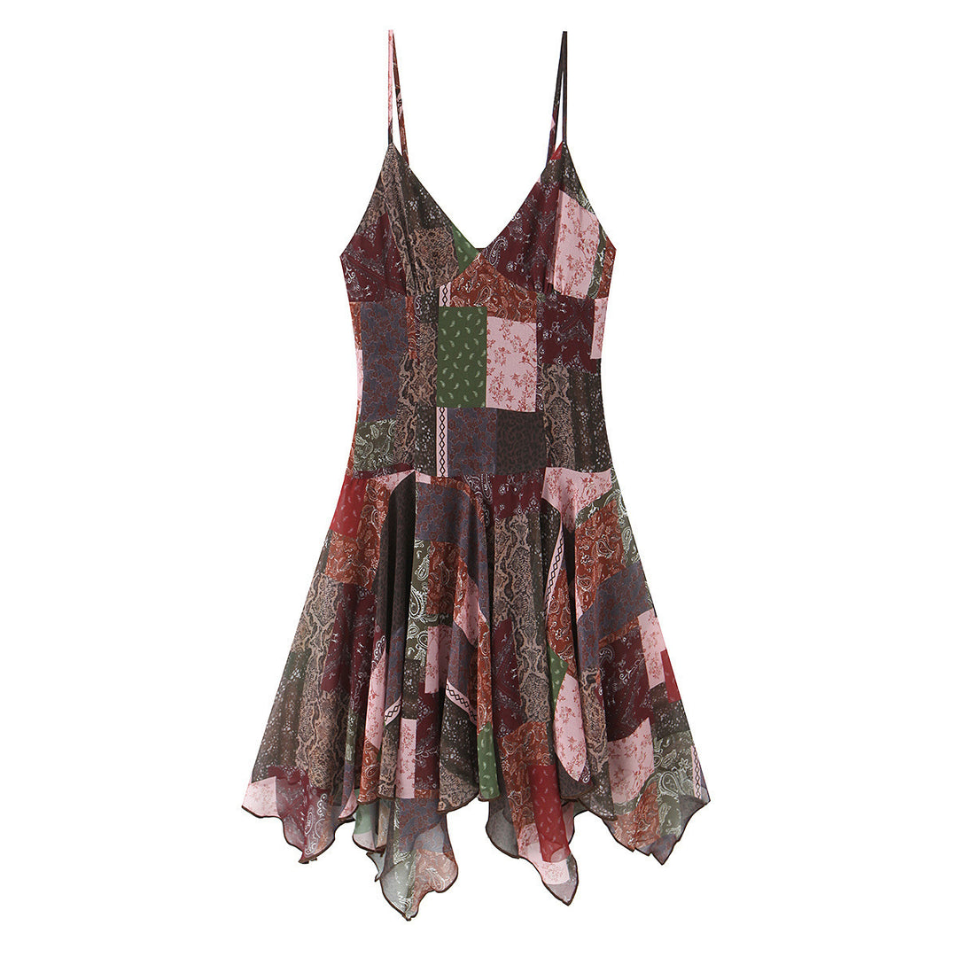 Damen Wickelkleid im modernen Patchwork-Design mit voluminösem Rock Drune