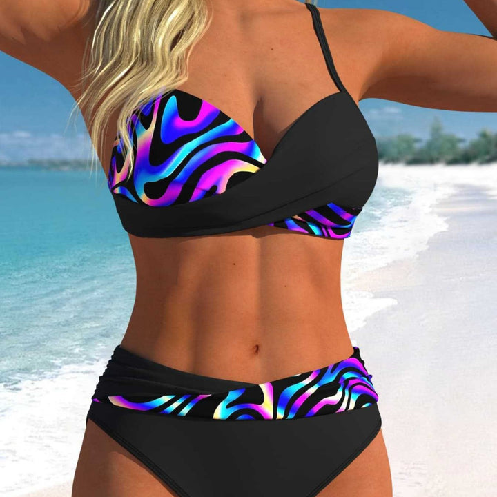 Damen Bikini-Set mit modernem Wickeldesign und lebhaftem Muster Drune