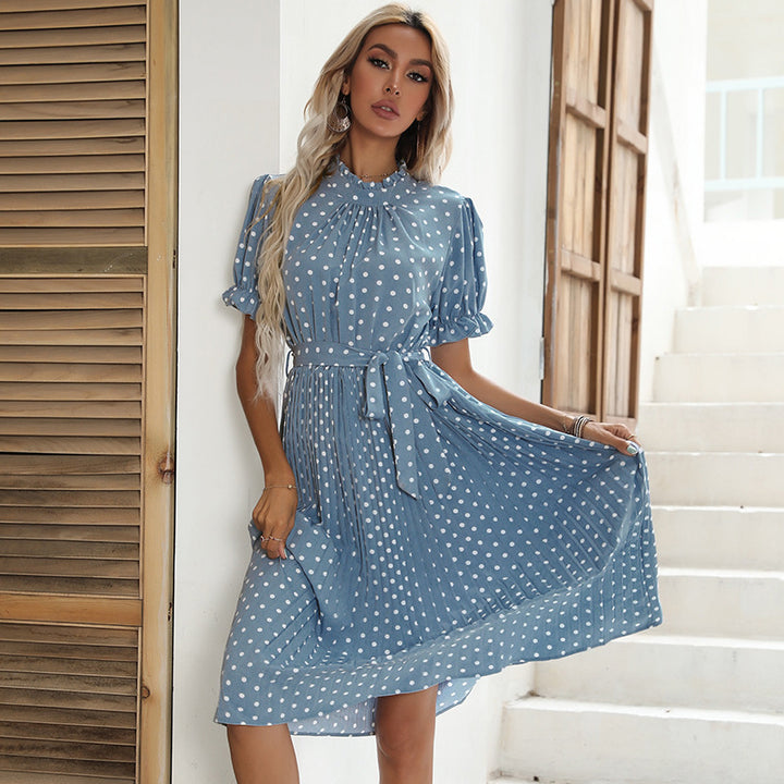 Damen Sommerliches Midikleid mit eleganten Puffärmeln und Taillengürtel Drune