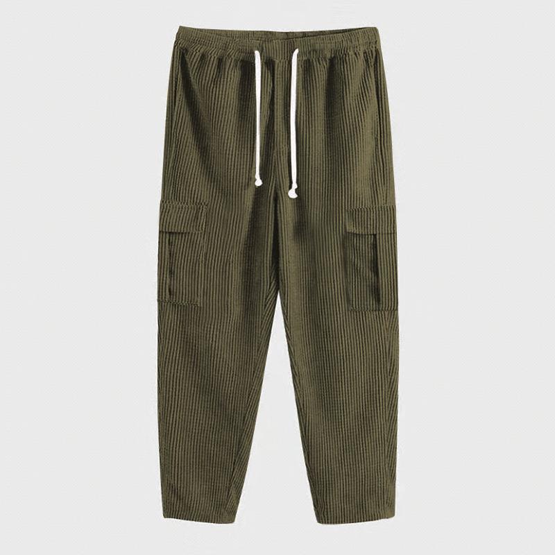 Herren nan Cord-Cargo-Jogginghose mit elastischem Bund, Kordelzug und aufgesetzten Klappentaschen Drune
