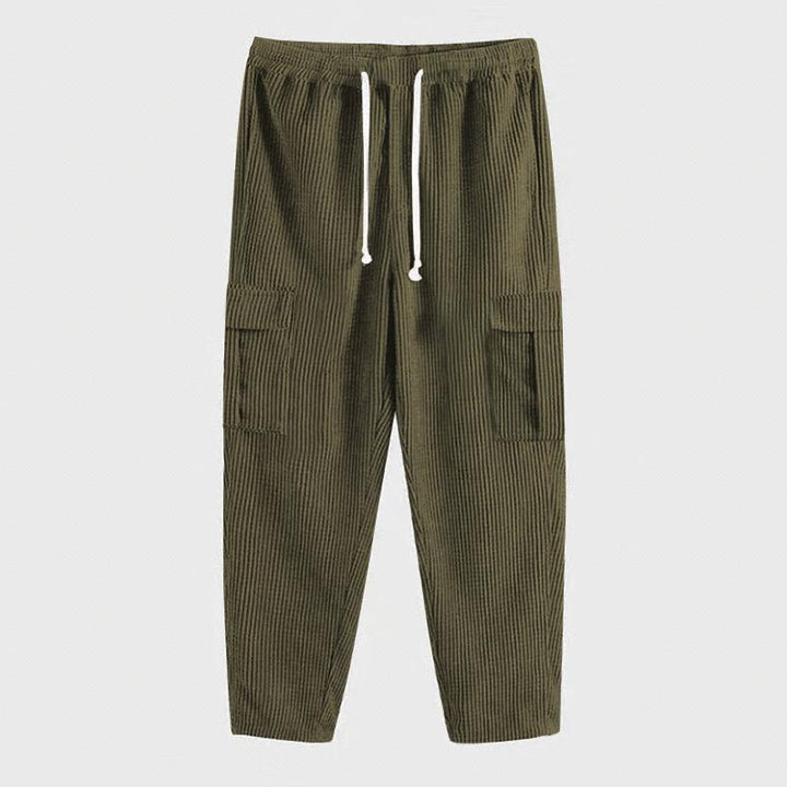 Herren nan Cord-Cargo-Jogginghose mit elastischem Bund, Kordelzug und aufgesetzten Klappentaschen Drune