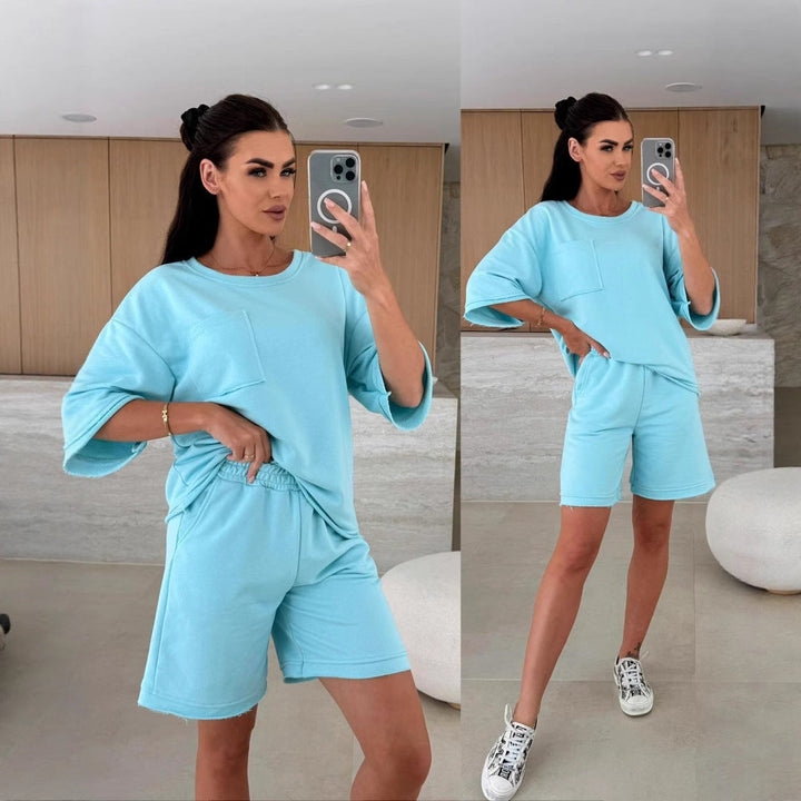 Damen lässiger Freizeitanzug mit Oversized T-Shirt und bequemen Shorts Drune
