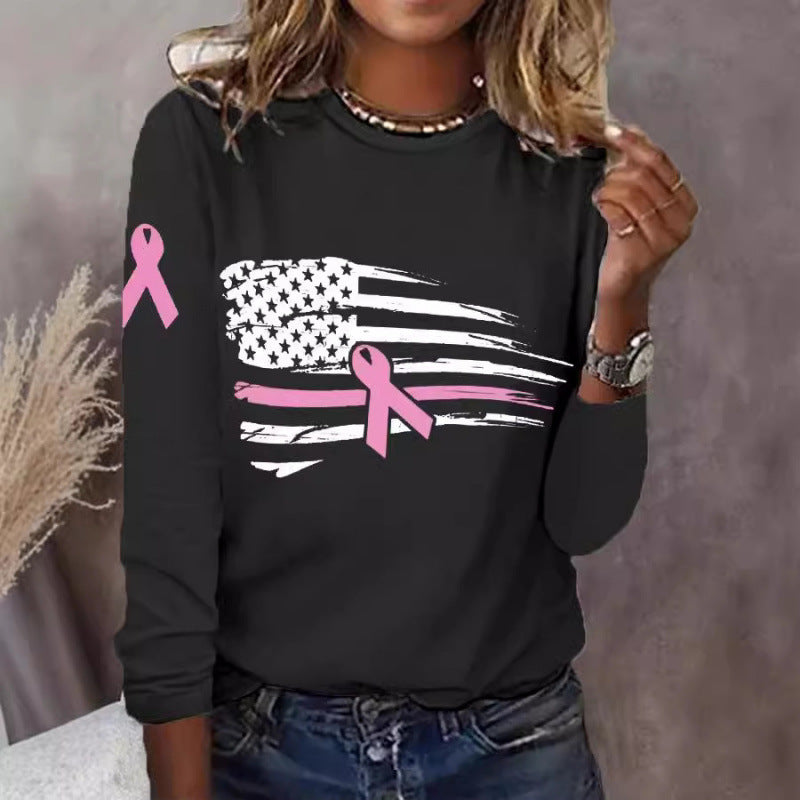 Damen lässiges T-Shirt mit kreativem Flaggen- und Schleifen-Design Drune