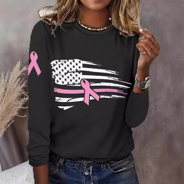 Damen lässiges T-Shirt mit kreativem Flaggen- und Schleifen-Design Drune