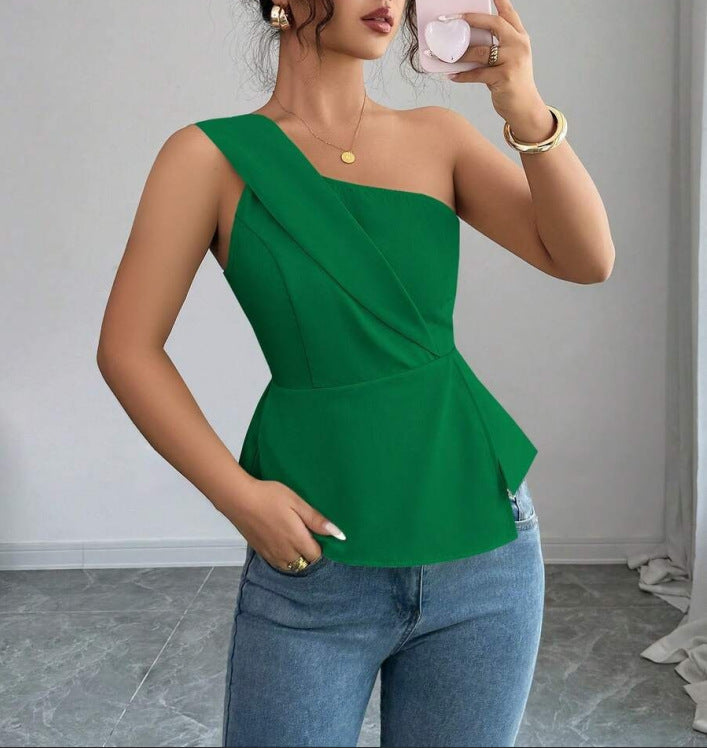 Damen Asymmetrisches Peplum-Oberteil mit Drapierung Drune