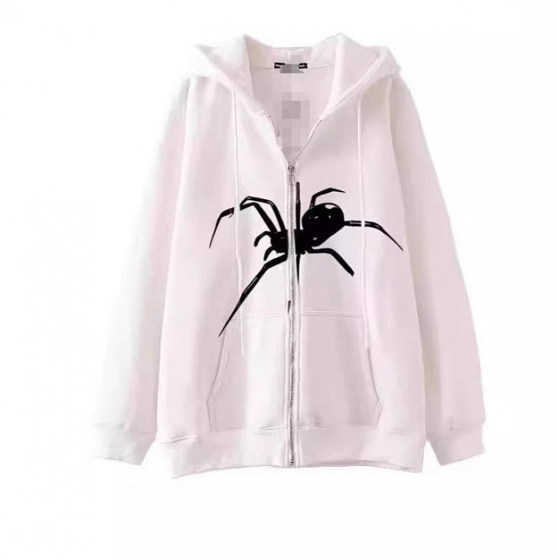 Damen Kapuzenjacke mit kreativem Spinnenmotiv und praktischem Reißverschluss Drune