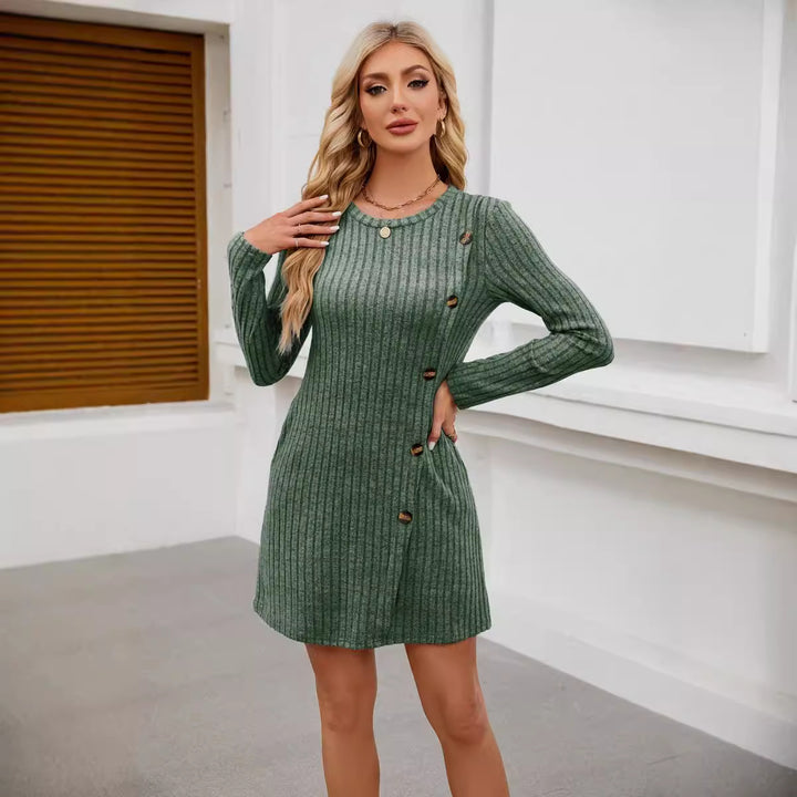 Damen Strickkleid mit hochwertigem Rippdesign und dekorativen Knöpfen Drune