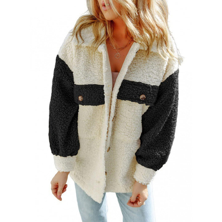 Damen Kuschelige Teddyjacke mit Kontrast-Ärmeln Drune