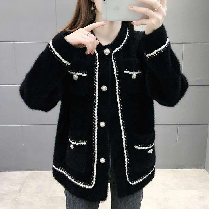 Damen Strickjacke mit modischem Baumwollmix und glänzenden Perlenknöpfen Drune