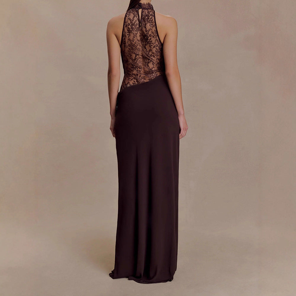 Damen Elegantes Bodenkonturen-Kleid mit exquisiter Spitzeneinlage Drune