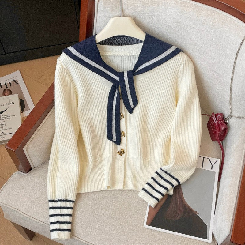 Damen Strickjacke mit maritimem Kragen und Knopfdetails Drune