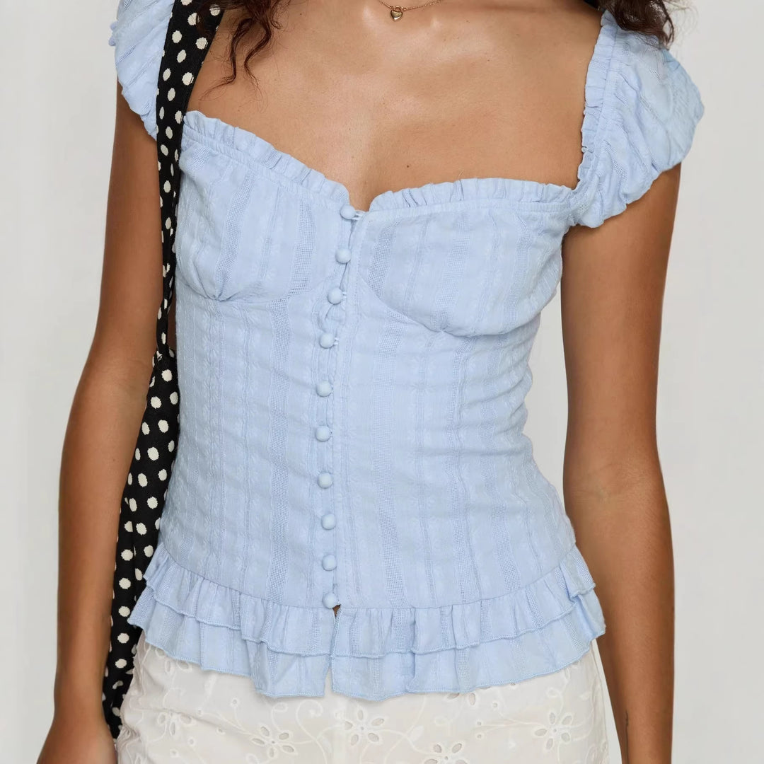 Damen Raffinierte Camisole mit Rüschendetails und durchgehender Knopfleiste Drune