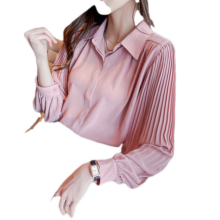 Damen Bluse mit eleganten Rüschenärmel und feinen Knopfdetails Drune
