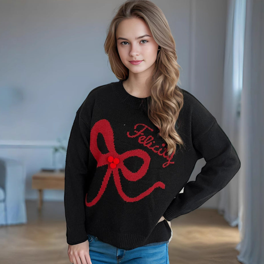 Damen lässiger Pullover mit verspieltem Schleifenmotiv und weichem Material Drune