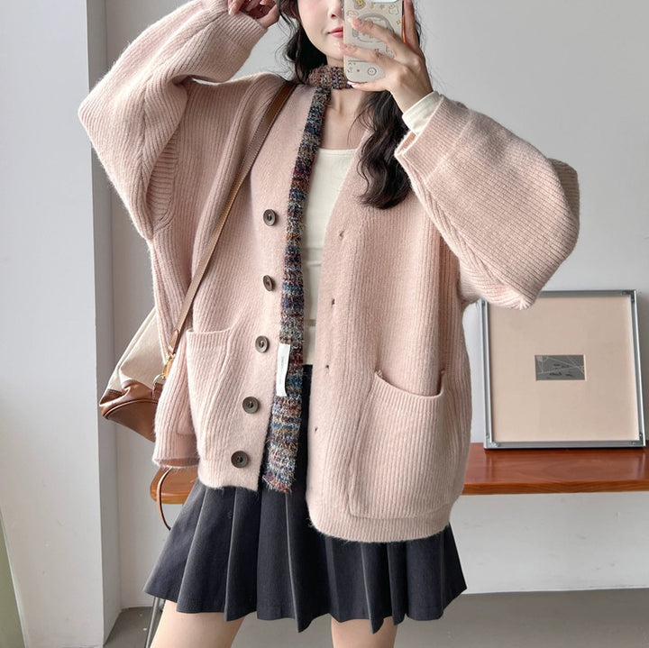 Damen Grobstrickjacke mit eleganten Knopfdetails und praktischen Taschen Drune